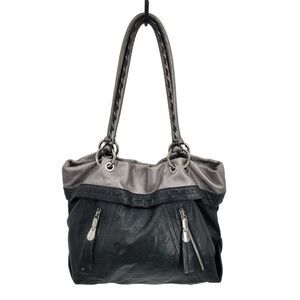 B. Makowsky Shoulder Bag Leather Black Silver Braided Slouchy Large Edgy Baddie